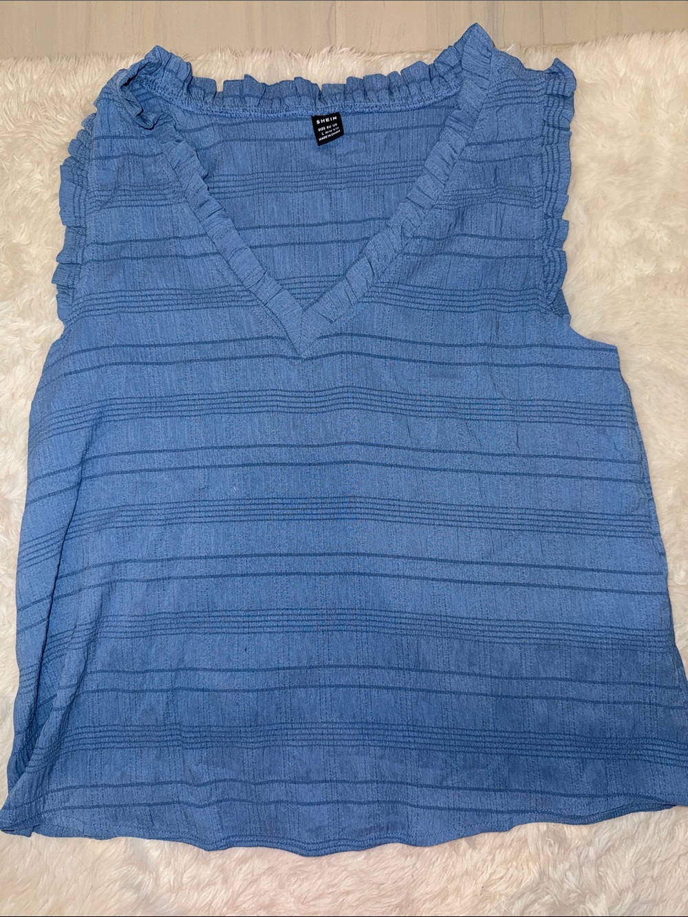 Light Blue V-Neck Ruffle Sleeve Tank Top